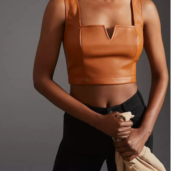 Anthropologie | Faux Leather Notch Top - Picture 2 of 3